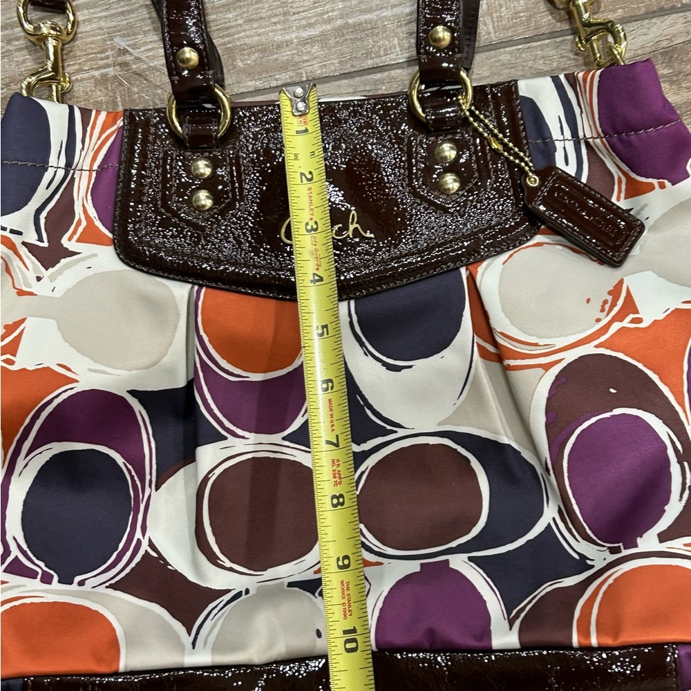New Coach Ashley Scarf Print Purse F20113 Purple Brown Patent Leather Bag Y2K - Picture 4 of 15